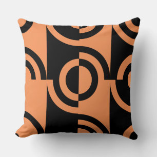 Orange & Black Circular Fragments Throw Pillow