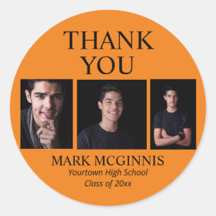 Orange Black Class 2025 Graduation Photo Classic Round Sticker