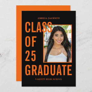Orange & Black Class Of 25 Photo Graduation Announcement
