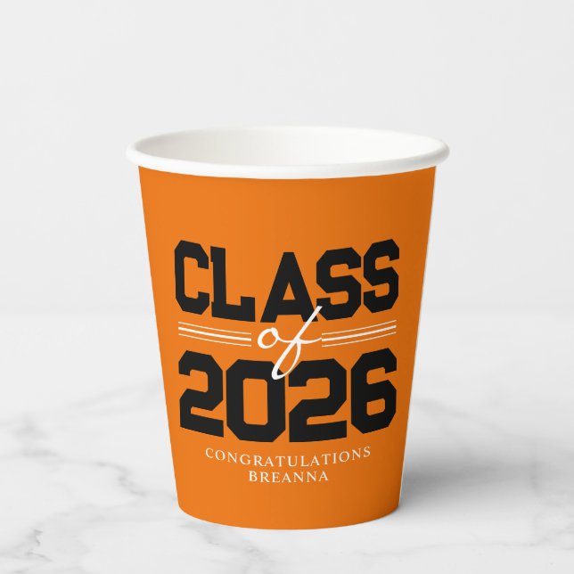 Orange & Black Class of Year Graduation Paper Cups (Back)
