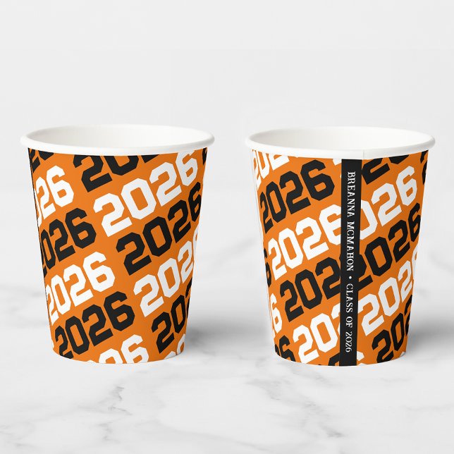 Orange & Black Class Year Graduation Paper Cups (Creator Uploaded)