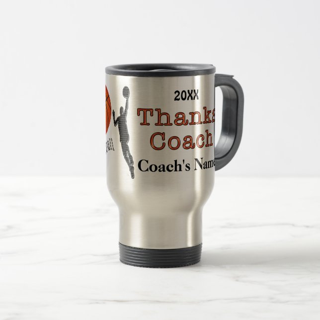 Orange Black, Coaches Gifts Basketball, Basketball Travel Mug (Front Right)
