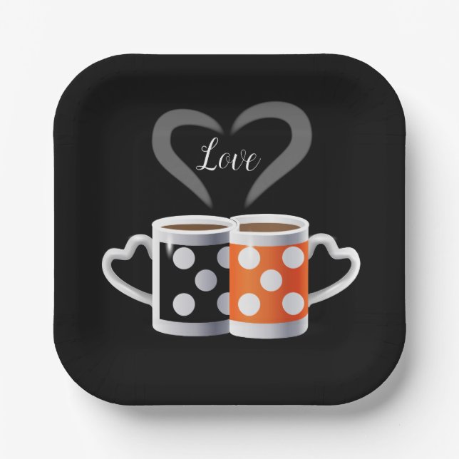 Orange + Black Coffee Colour or We Belong Together Paper Plate (Front)