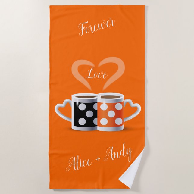 Orange + Black Coffee Colour Trendy Design POP ART Beach Towel (Front)