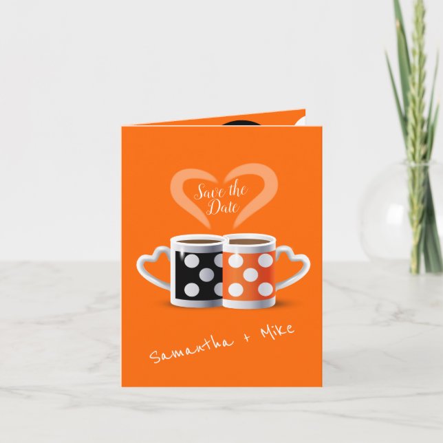 Orange + Black Coffee Colour Trendy Save the Date Announcement (Front)
