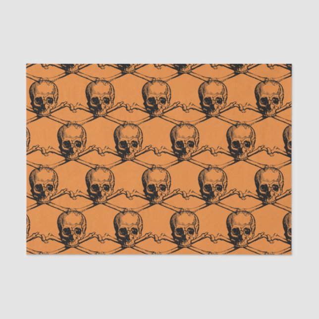 Orange Black Cool Pattern Skull Halloween party Tissue Paper (Front)