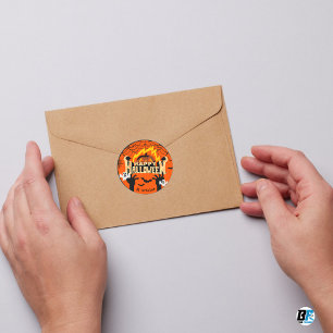 Orange & Black Creative Halloween Classic Round Sticker