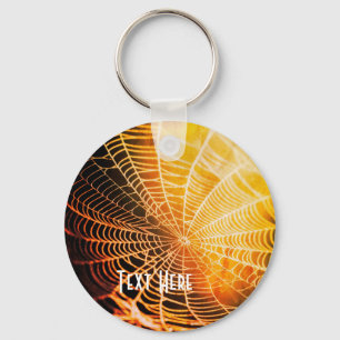 Orange Black Creepy Spooky Spider Web Key Ring