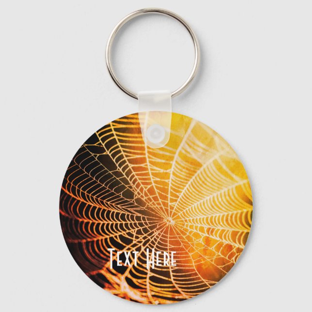 Orange Black Creepy Spooky Spider Web Key Ring (Front)