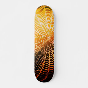 Orange Black Creepy Spooky Spider Web Skateboard