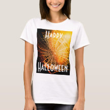 Orange Black Creepy Spooky Spider Web T-Shirt