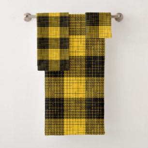  Orange Black Crosshatch Buffalo Check Bath Towel Set