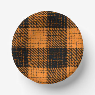  Orange Black Crosshatch Buffalo Check Paper Plate
