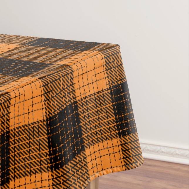  Orange Black Crosshatch Buffalo Check Tablecloth (In Situ)