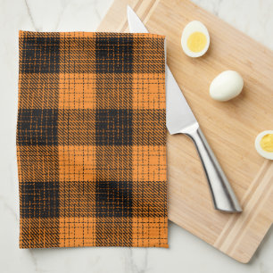 Orange Black Crosshatch Buffalo Check Tea Towel