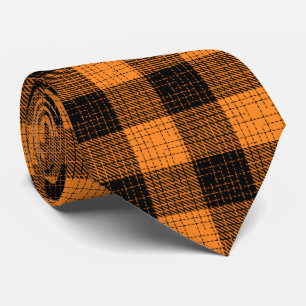 Orange Black Crosshatch Buffalo Check Tie