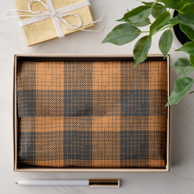  Orange Black Crosshatch Buffalo Check Tissue Paper (Gift)