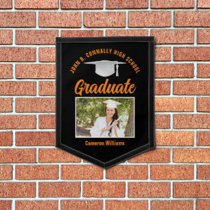Orange Black Custom Graduation Photo Keepsake Pennant