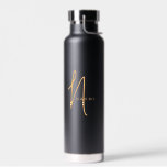 Orange Black | Custom Monogram Script Name Stylish Water Bottle<br><div class="desc">Custom Orange and black Script Monogram Name Elegant Chic Water Bottle. A simple and modern design in black and white colour featuring handwritten calligraphy for a professional and cool look. Create your own personalised ecofriendly gifts. Any font,  any colour,  no minimum.</div>