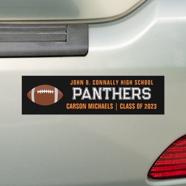 Orange Black Custom School Football Team Player Bumper Sticker (On Car)