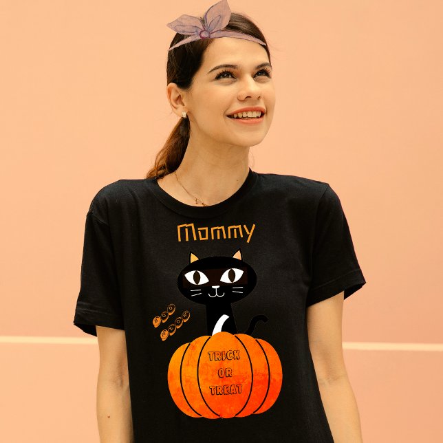 Orange & Black Cute Cat Matching Family Halloween T-Shirt (Creator Uploaded)