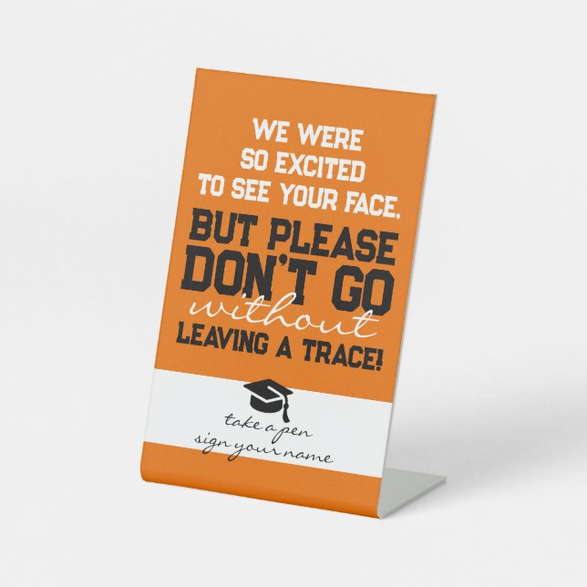 Orange Black Cute Guest Book Poem Graduation Table Pedestal Sign (Front)