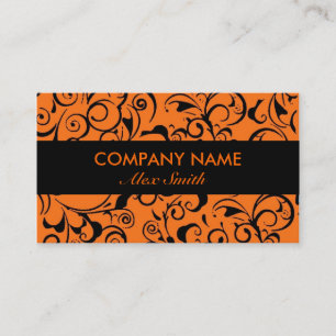 Orange black damask pattern custom business cards
