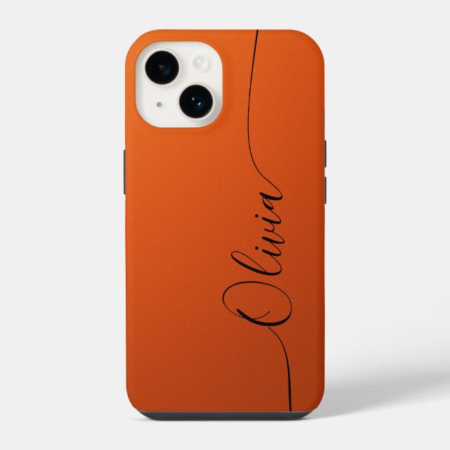 Orange Black Elegant Calligraphy Script Name iPhone Case (Back)