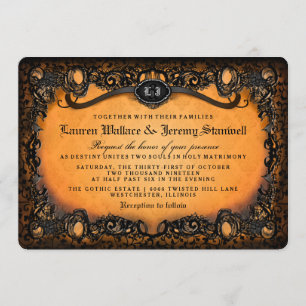 Orange Black Elegant Halloween Wedding Invitation