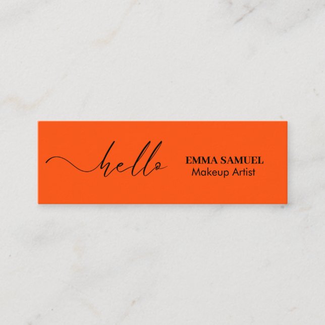 Orange Black Elegant Hello Minimal Calligraphy  Mini Business Card (Front)