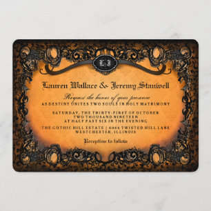 Orange Black Elegant Lace Halloween Wedding Invite