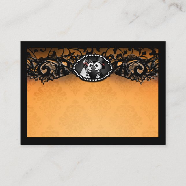 Orange Black Elegant Skeletons BLANK Place Cards (Front)