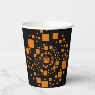 Orange Black Evil Pumpkin Float Squares Halloween  Paper Cups