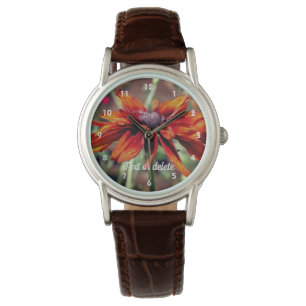 Orange Black Eyed Susan Flower Personalised Watch