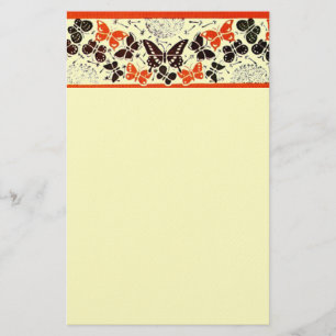 ORANGE BLACK FANCY BUTTERFLIES ,Cream Stationery