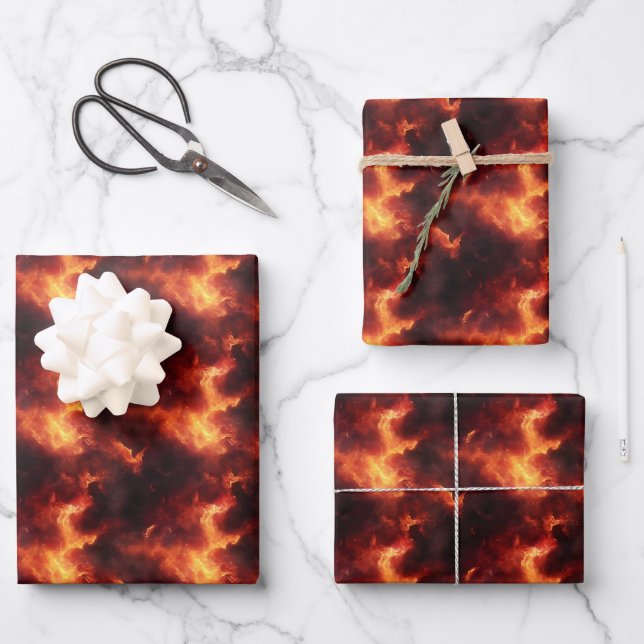 Orange & Black Flames Wrapping Paper Sheet (Front)