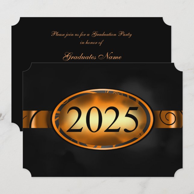 Orange & Black Floral Button 2025 Graduation Party Invitation (Front/Back)