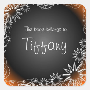 Orange black floral custom book sticker labels