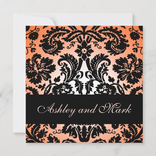 Orange Black Floral Damask Wedding Invitation (Front)