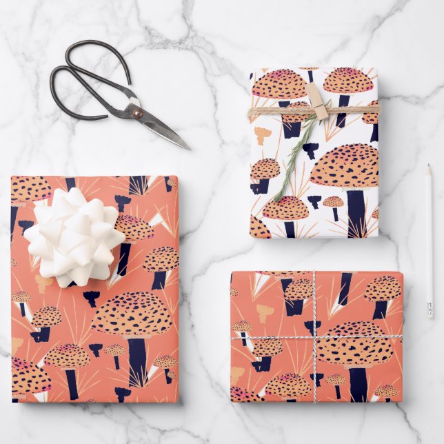 Orange Black Fly Agaric Mushroom Fungi Fall  Wrapping Paper Sheet (Front)