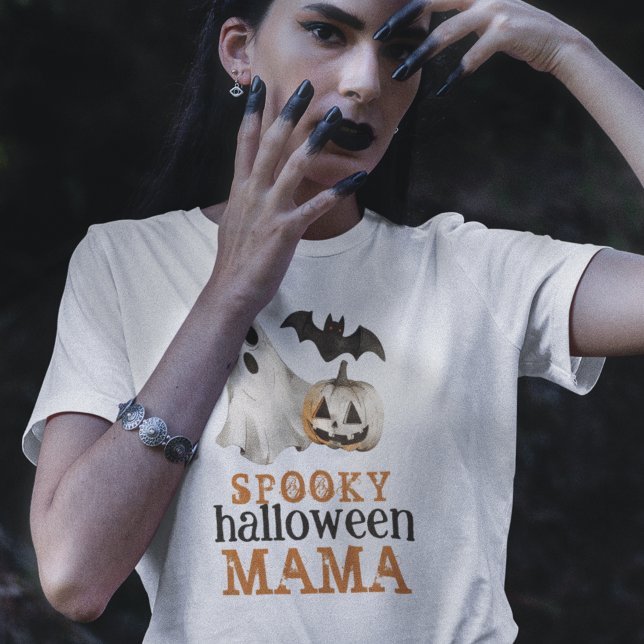 Orange Black Ghost Spooky Halloween Mama T-Shirt (Creator Uploaded)