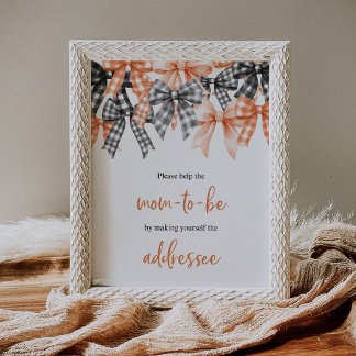 Orange Black Gingham Bow Baby Shower Envelope Sign