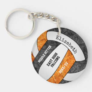 orange black girly sports custom volleyball key ring