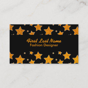 Orange black glitter stars custom business cards