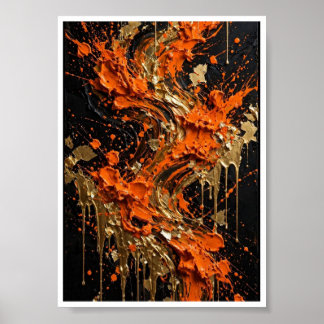 Orange Black Gold Fire Abstract Art Print