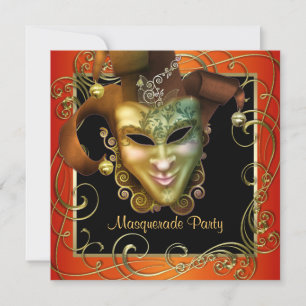 Orange Black Gold Masquerade Party Invitations