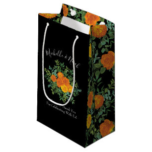 Orange & Black Gothic Peony & Rose Floral Wedding Small Gift Bag