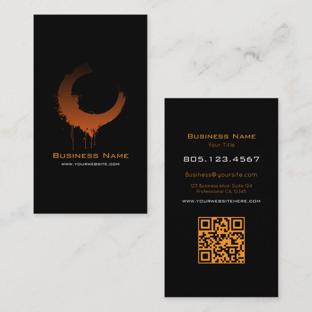 Orange & Black Gradient Swirl • Custom Editable Business Card (Front/Back)