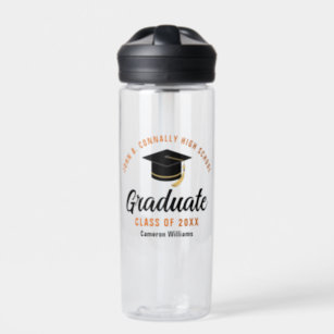 Orange Black Graduate Personalised 2024 Graduation Water Bottle