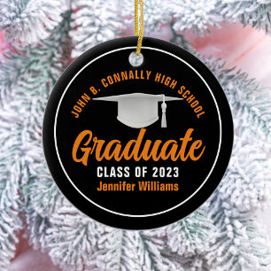 Orange Black Graduate Personalised 2026 Graduation Ceramic Tree Decoration